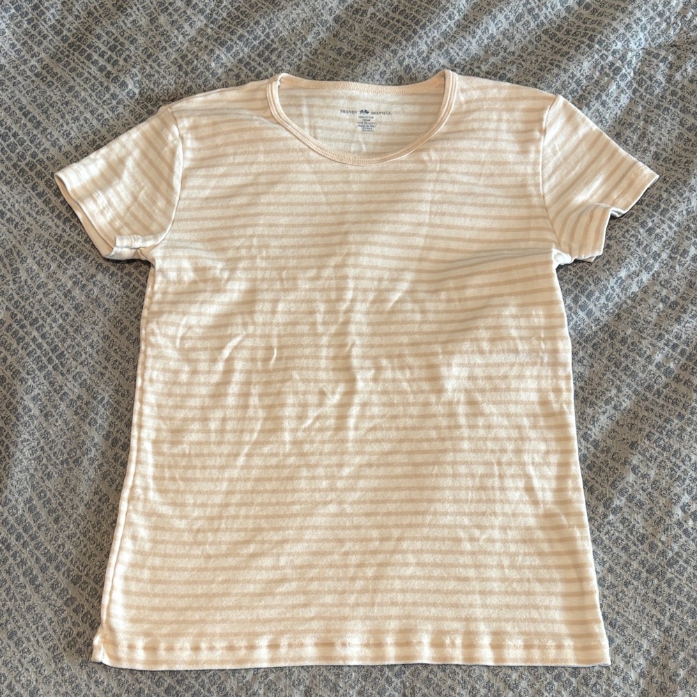 Brandy Melville Tan and White Striped Tee